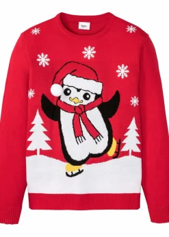 bonprix Pullover & Strickjacken|Große Größen|Pullover mit Weihnachtsmotiv rot