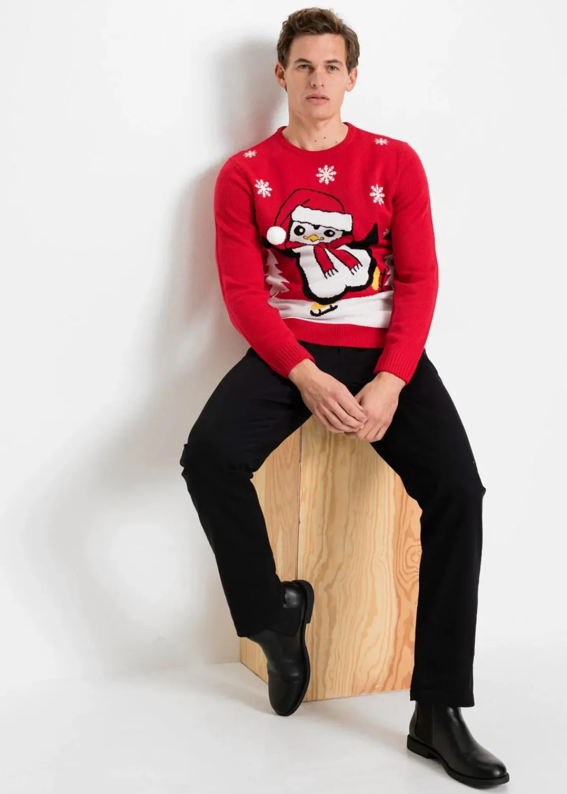 bonprix Pullover & Strickjacken|Große Größen|Pullover mit Weihnachtsmotiv rot