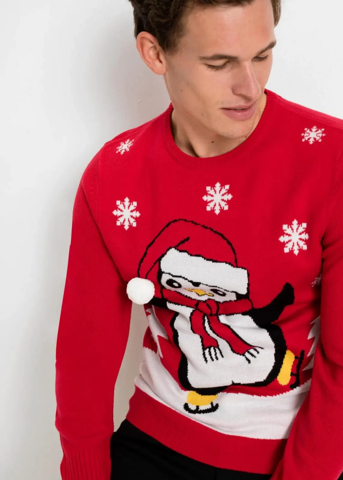 bonprix Pullover & Strickjacken|Große Größen|Pullover mit Weihnachtsmotiv rot