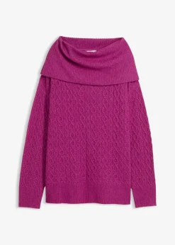 bonprix Bekleidung·Umstandsmode|Bekleidung·Jeans|Pullover mit Zopfmuster dunkelfuchsia