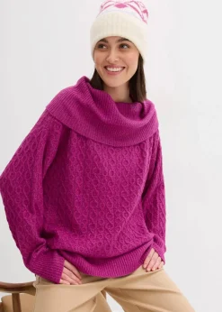 bonprix Bekleidung·Umstandsmode|Bekleidung·Jeans|Pullover mit Zopfmuster dunkelfuchsia