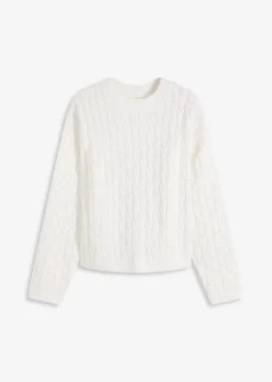 bonprix Bekleidung·Umstandsmode|Bekleidung·Jeans|Pullover mit Zopfmuster wollweiß