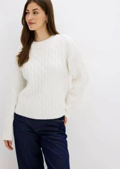 bonprix Bekleidung·Umstandsmode|Bekleidung·Jeans|Pullover mit Zopfmuster wollweiß