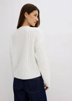 bonprix Bekleidung·Umstandsmode|Bekleidung·Jeans|Pullover mit Zopfmuster wollweiß