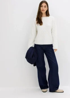 bonprix Bekleidung·Umstandsmode|Bekleidung·Jeans|Pullover mit Zopfmuster wollweiß