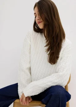 bonprix Bekleidung·Umstandsmode|Bekleidung·Jeans|Pullover mit Zopfmuster wollweiß