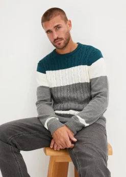 Pullover mit Zopfmuster und Baumwolle|bonprix Clearance