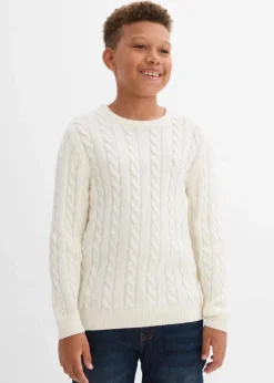 Pullover mit Zopfstrickmuster aus recyclingfähiger Bio-Baumwolle|bonprix Outlet