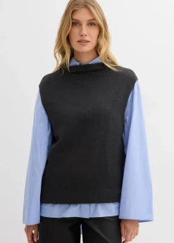 bonprix Pullover & Strickjacken|Strickmode|Pullunder aus reiner Baumwolle anthrazit meliert