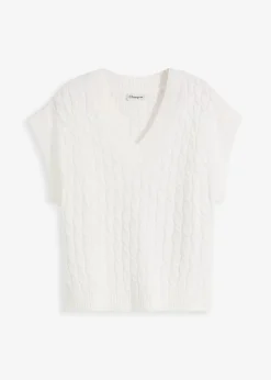 bonprix Bekleidung·Umstandsmode|Bekleidung·Jeans|Pullunder mit Zopfmuster wollweiß