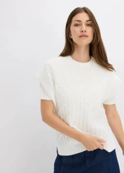 bonprix Bekleidung·Umstandsmode|Bekleidung·Jeans|Pullunder mit Zopfmuster wollweiß