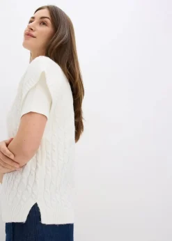 bonprix Bekleidung·Umstandsmode|Bekleidung·Jeans|Pullunder mit Zopfmuster wollweiß