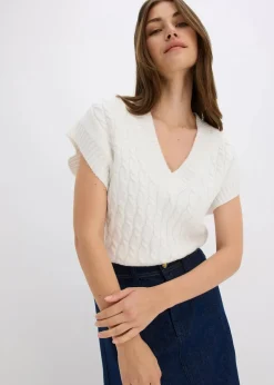 bonprix Bekleidung·Umstandsmode|Bekleidung·Jeans|Pullunder mit Zopfmuster wollweiß