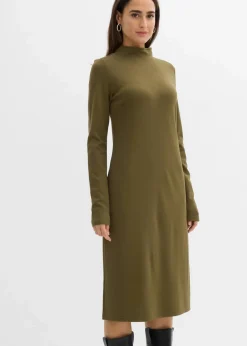 bonprix Kleider|Basics|Punto Di Roma Kleid mit Stehkragen erdoliv