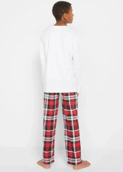 bonprix Jungen·Nachtwäsche|Mädchen·Nachtwäsche|Pyjama (2-tlg. Set) wollweiß/rot kariert