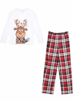 bonprix Jungen·Nachtwäsche|Mädchen·Nachtwäsche|Pyjama (2-tlg. Set) wollweiß/rot kariert