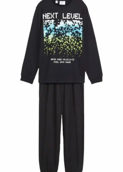 bonprix Jungen·Nachtwäsche|Pyjama aus reiner Baumwolle (2-tlg. Set) schwarz bedruckt