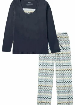 bonprix Wäsche·Nachtwäsche|Nachtwäsche|Pyjama aus reiner Baumwolle nachtblau gemustert
