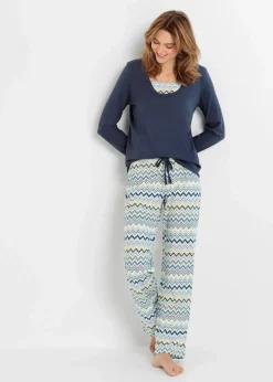 bonprix Wäsche·Nachtwäsche|Nachtwäsche|Pyjama aus reiner Baumwolle nachtblau gemustert