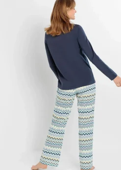 bonprix Wäsche·Nachtwäsche|Nachtwäsche|Pyjama aus reiner Baumwolle nachtblau gemustert