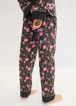 bonprix Wäsche·Nachtwäsche|Nachtwäsche|Pyjama aus reiner Baumwolle schwarz geblümt/gepunktet