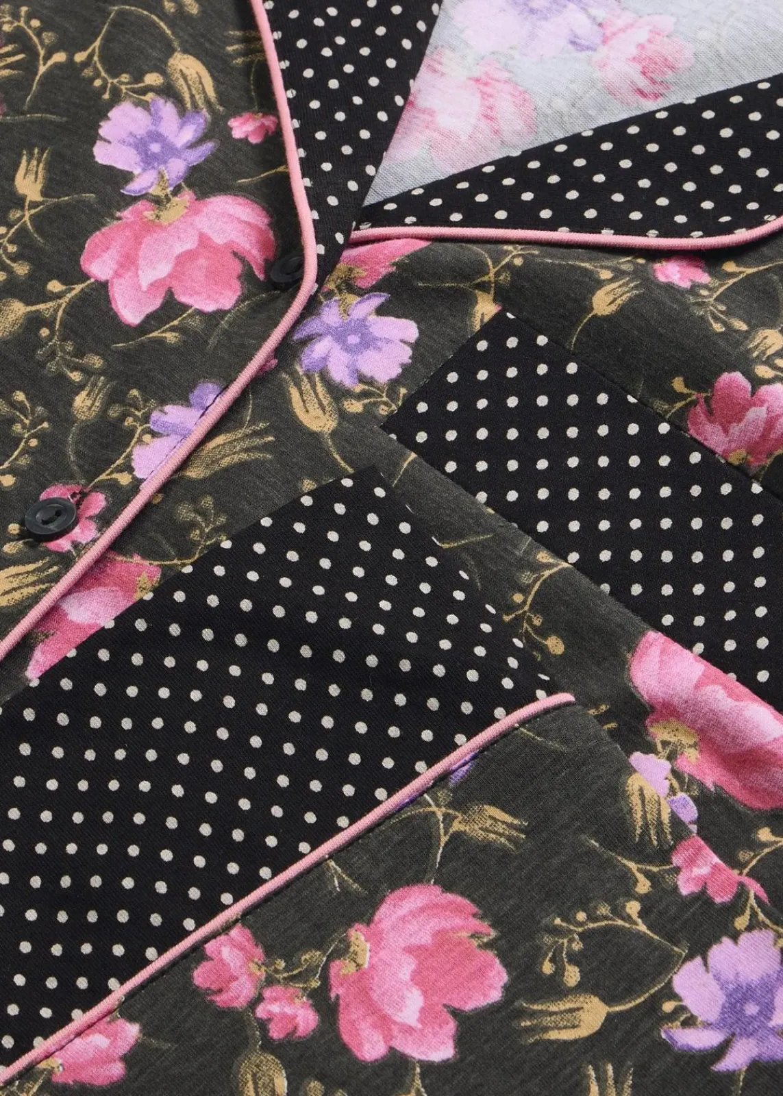 bonprix Wäsche·Nachtwäsche|Nachtwäsche|Pyjama aus reiner Baumwolle schwarz geblümt/gepunktet