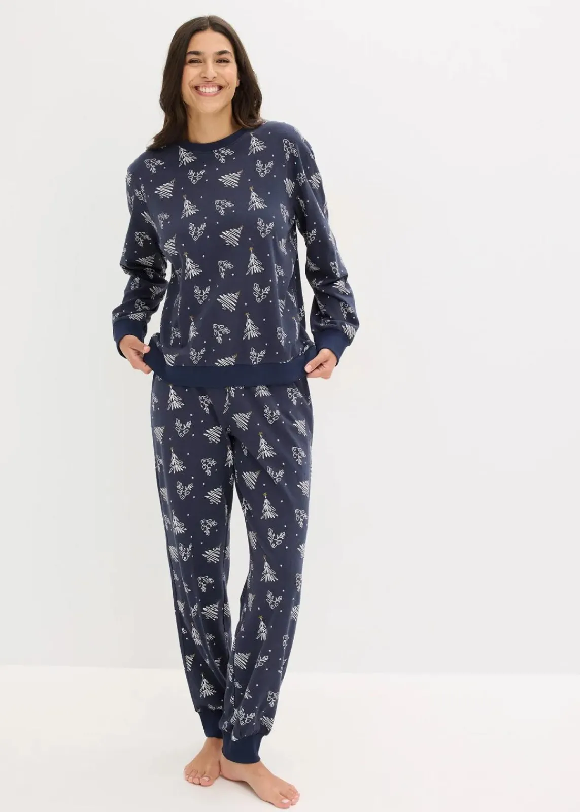 Pyjama aus reiner Baumwolle mit Glitzerdruck|bonprix Outlet