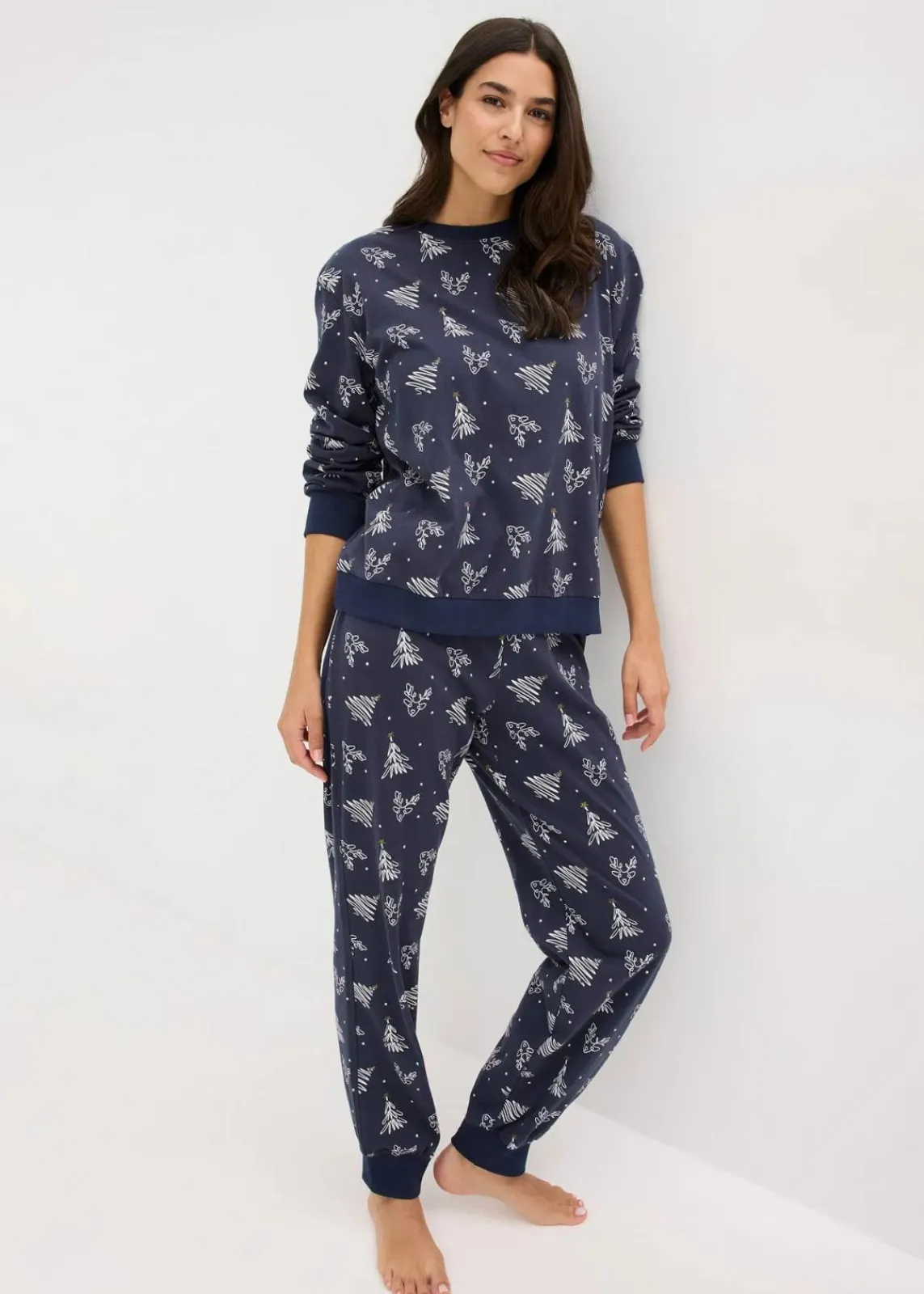 Pyjama aus reiner Baumwolle mit Glitzerdruck|bonprix Outlet