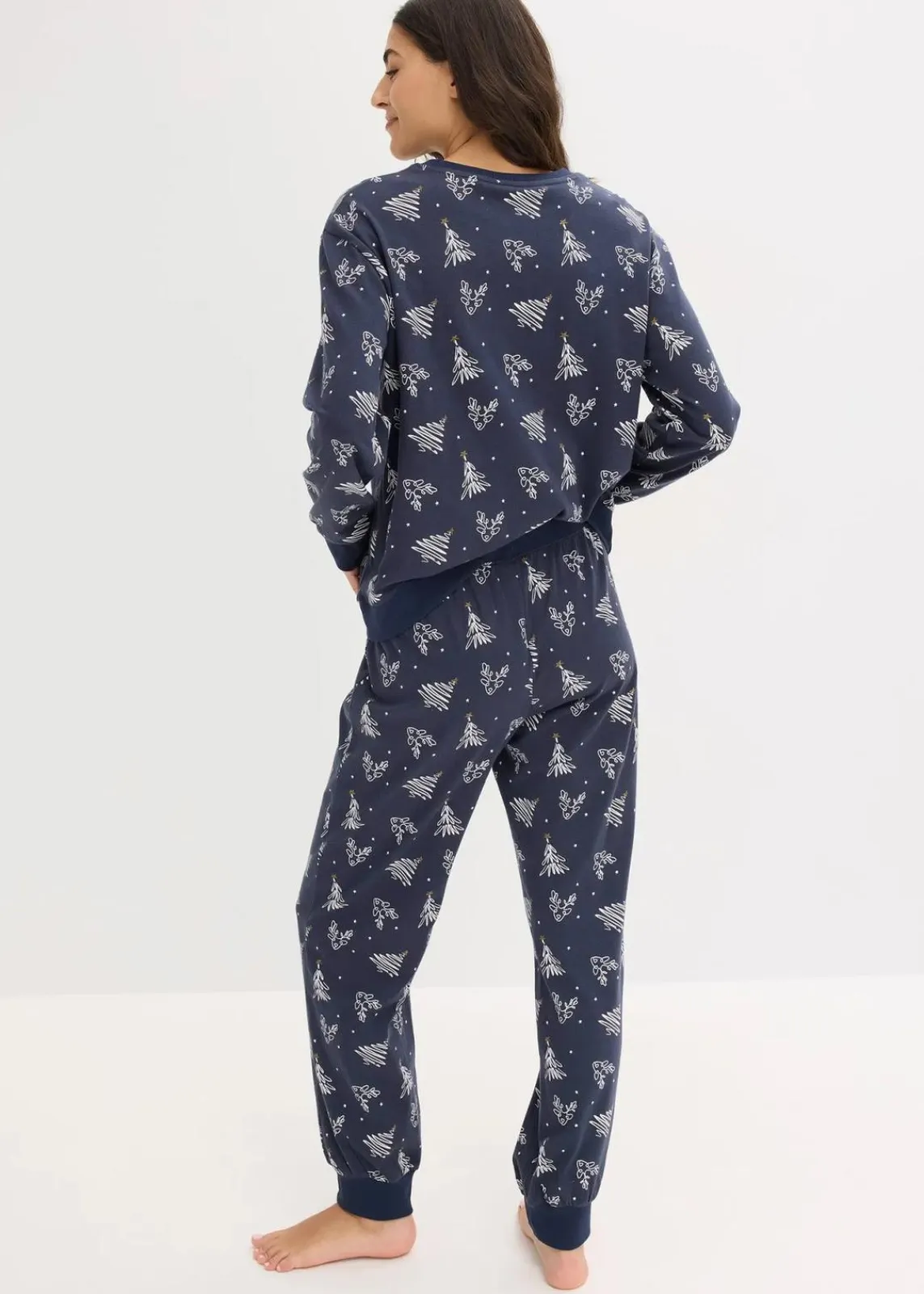 Pyjama aus reiner Baumwolle mit Glitzerdruck|bonprix Outlet