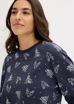 Pyjama aus reiner Baumwolle mit Glitzerdruck|bonprix Outlet