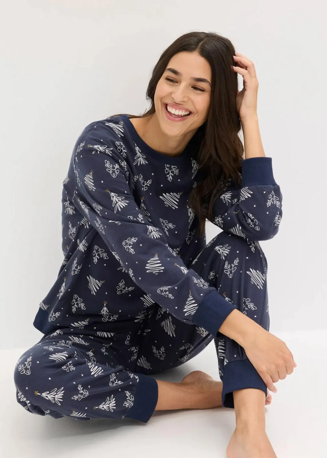 Pyjama aus reiner Baumwolle mit Glitzerdruck|bonprix Outlet