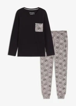bonprix Wäsche·Nachtwäsche|Nachtwäsche|Pyjama aus reiner Baumwolle schwarz/grau bedruckt