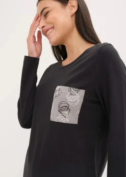bonprix Wäsche·Nachtwäsche|Nachtwäsche|Pyjama aus reiner Baumwolle schwarz/grau bedruckt