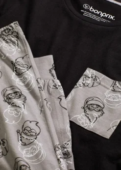 bonprix Wäsche·Nachtwäsche|Nachtwäsche|Pyjama aus reiner Baumwolle schwarz/grau bedruckt