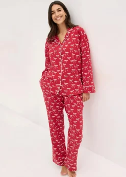 bonprix Wäsche·Nachtwäsche|Nachtwäsche|Pyjama aus reiner Baumwolle dunkelrot bedruckt