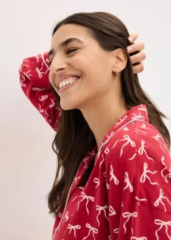 bonprix Wäsche·Nachtwäsche|Nachtwäsche|Pyjama aus reiner Baumwolle dunkelrot bedruckt