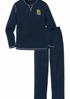 bonprix Pyjamas|Große Größen|Pyjama aus reiner Baumwolle mit langen Ärmeln. dunkelblau