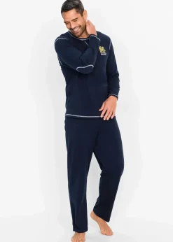 bonprix Pyjamas|Große Größen|Pyjama aus reiner Baumwolle mit langen Ärmeln. dunkelblau