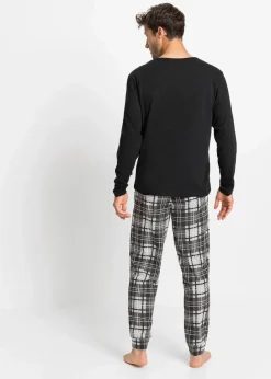 bonprix Pyjamas|Große Größen|Pyjama aus reiner Baumwolle schwarz/grau kariert