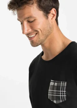 bonprix Pyjamas|Große Größen|Pyjama aus reiner Baumwolle schwarz/grau kariert