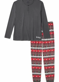 bonprix Pyjamas|Große Größen|Pyjama aus reiner Baumwolle schiefergrau