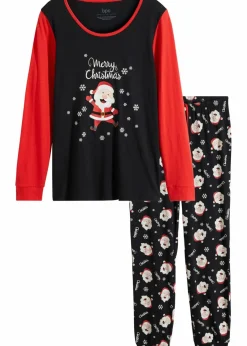 bonprix Wäsche·Nachtwäsche|Nachtwäsche|Pyjama aus reiner Baumwolle schwarz/erdbeere gemustert