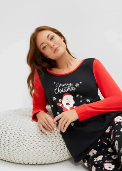 bonprix Wäsche·Nachtwäsche|Nachtwäsche|Pyjama aus reiner Baumwolle schwarz/erdbeere gemustert