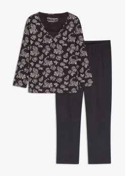 bonprix Nachtwäsche|Pyjama aus reiner Baumwolle schwarz paisley