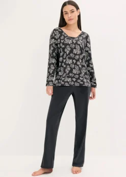 bonprix Nachtwäsche|Pyjama aus reiner Baumwolle schwarz paisley