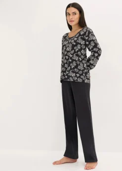bonprix Nachtwäsche|Pyjama aus reiner Baumwolle schwarz paisley