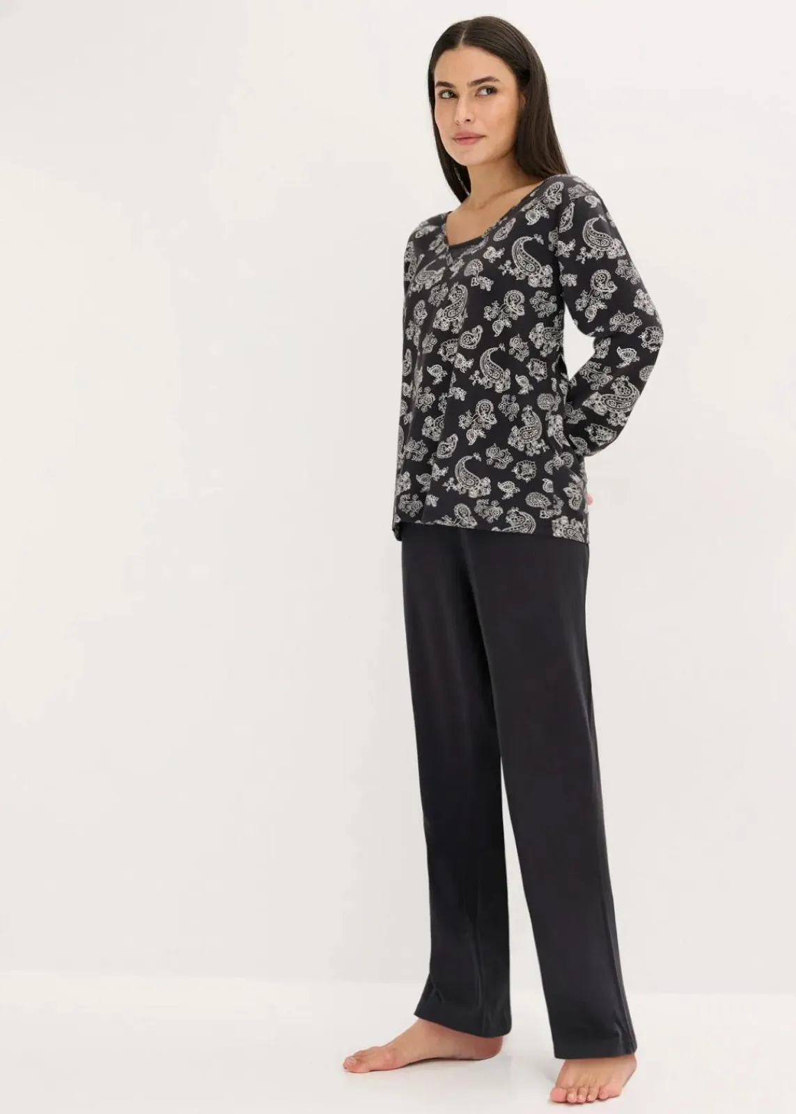bonprix Nachtwäsche|Pyjama aus reiner Baumwolle schwarz paisley