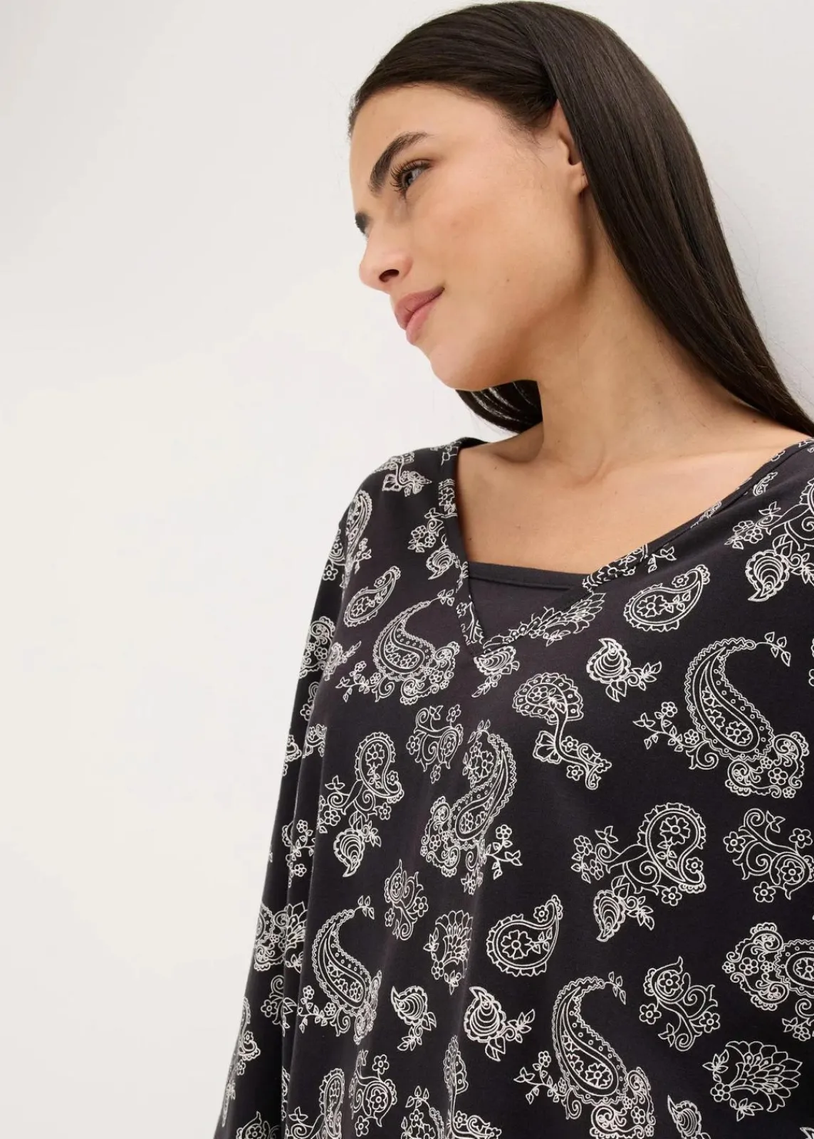 bonprix Nachtwäsche|Pyjama aus reiner Baumwolle schwarz paisley