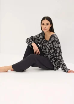 bonprix Nachtwäsche|Pyjama aus reiner Baumwolle schwarz paisley