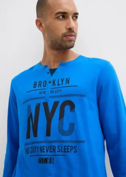 bonprix Pyjamas|Große Größen|Pyjama aus reiner Baumwolle mit Knopfleiste und langen Ärmeln azurblau/schwarz kariert